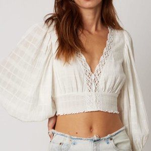 Cotton Candy Ivory Lace Cropped Blouse